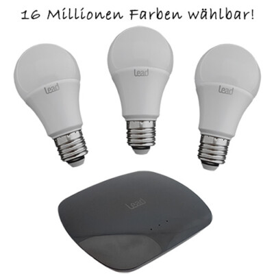 WDC65 3er Set LED Leuchtmittel RGBW Wifi steuerbar E27 Lead Energy 