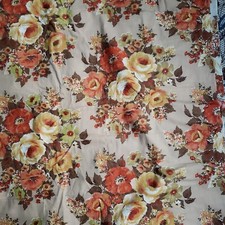 Vintage Decorator Fabric Tan Floral Cotton 1y...