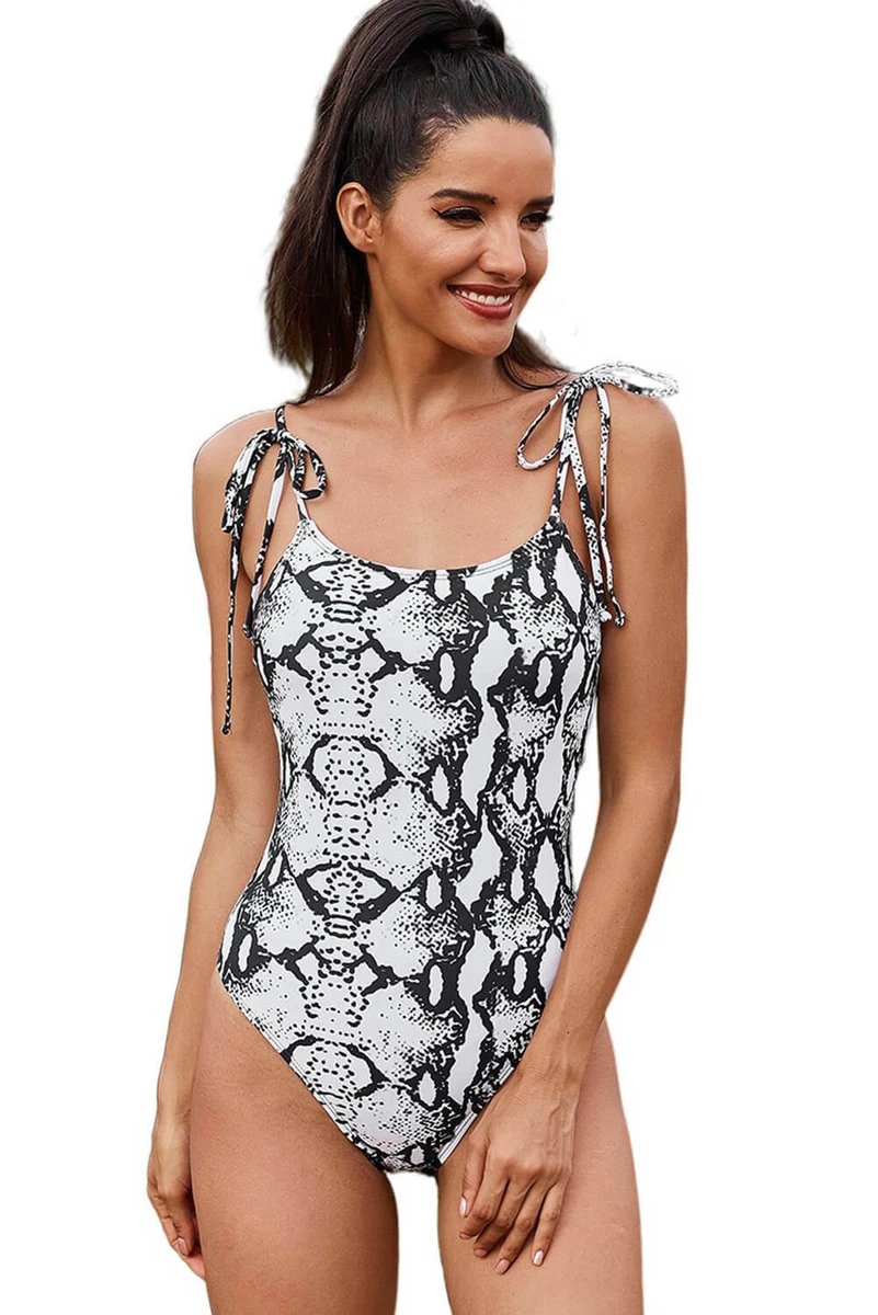 Size 8 10 M Womens Snakeskin Print Swimwear Swimmers One Piece