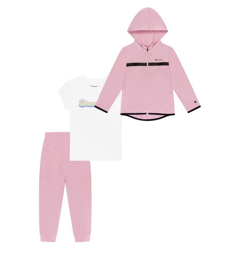 Leggen Keelholte Keizer 18M Champion Toddler Girls&#039; Active 3-Piece Hoodie, Joggers &amp;  T-Shirt Set Pink | eBay
