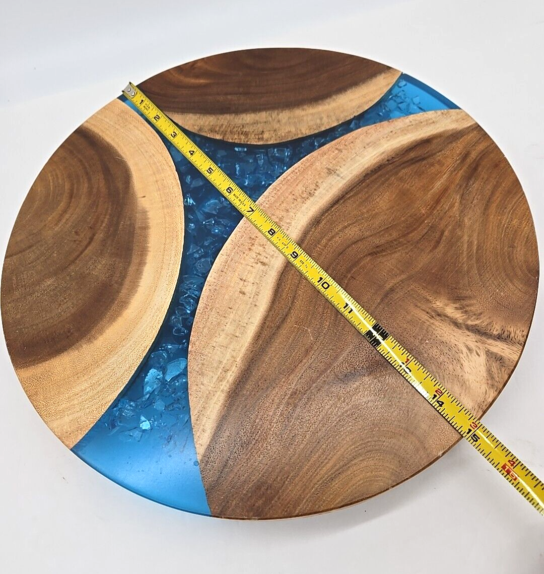Lazy Susan for Table Top Turntable Wood Acacia Epoxy Resin Blue Crystalline Art-image