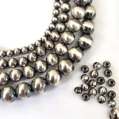 Round Oxidized Desert Pear Real .925 Sterling Silver Spacer beads 2mm 3mm 4-18mm