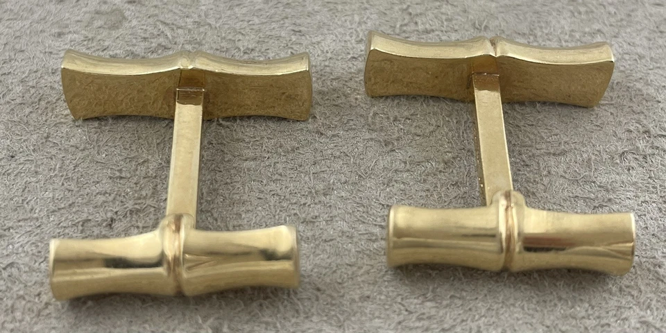 Золотые бамбуковые запонки Tiffany & Co 14 карат - 7/8 дюйма - Изображение 4 из 4