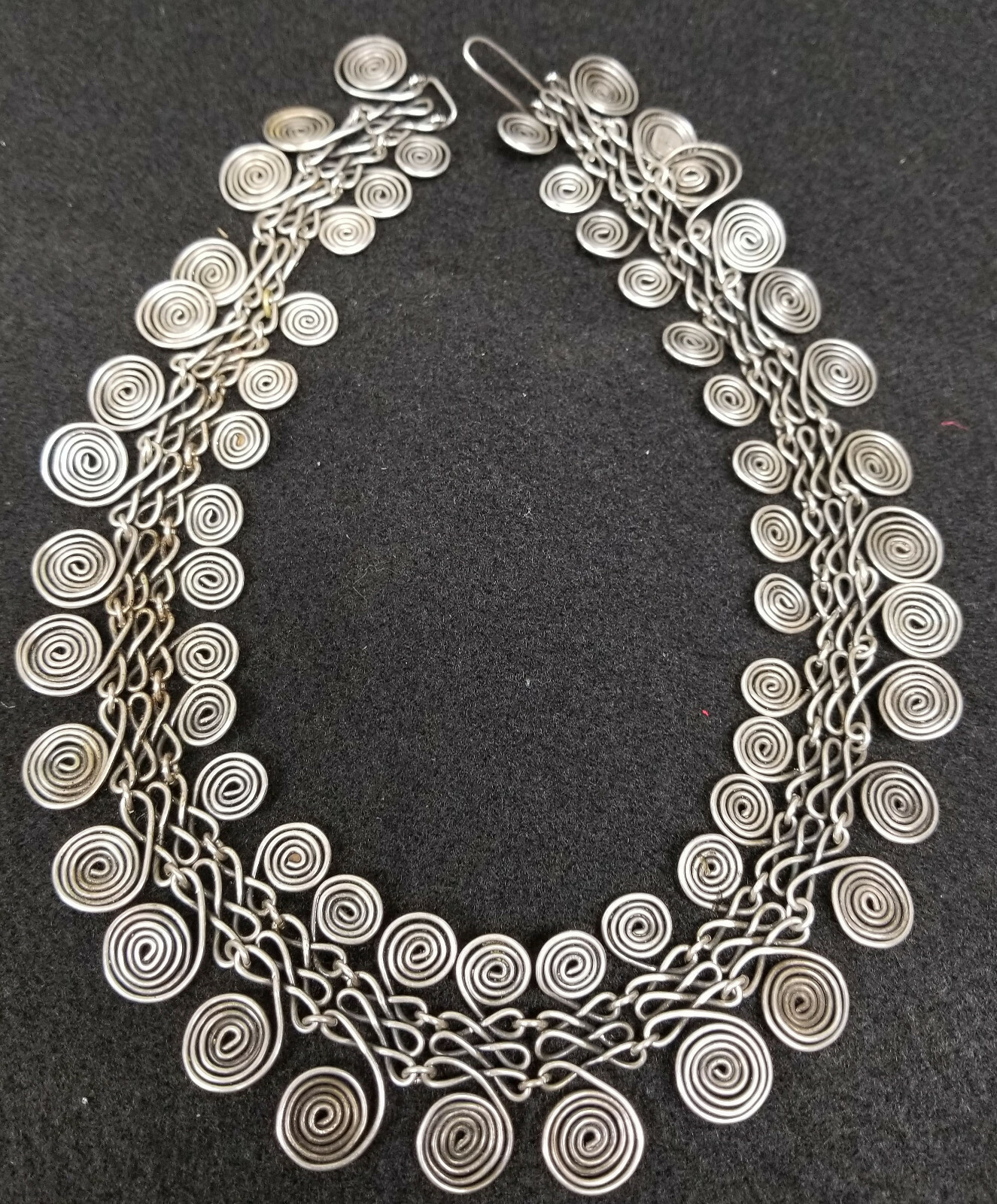 Antique Sterling Silver Modernist Signed Designer Mexican MCM Necklace Abstract