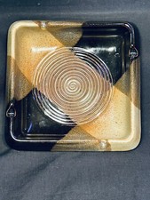Vintage Ashtray Pottery Craft Made in USA Tan And Brown Glaze 6" Square.