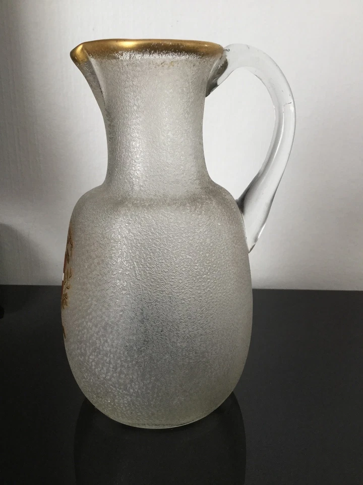 DAUM LEGRAS Pichet Broc Ancien Emaillé Blason Montbéliard Fond Granité Enamel - Photo 3/4