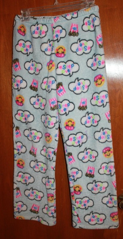 Girls' Sz 14-16 PLUSH FLEECE LOUNGE PANTS (blue; Sleepover) EUC