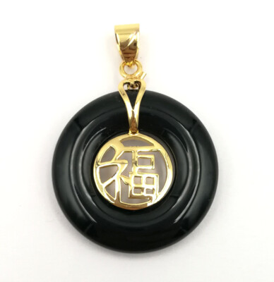Genuine Multicolor Jade Circle Donut 18KGP Happiness Fortune Pendant Necklace