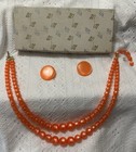 Vintage orange moon glow beaded necklace earrings set — photo 1