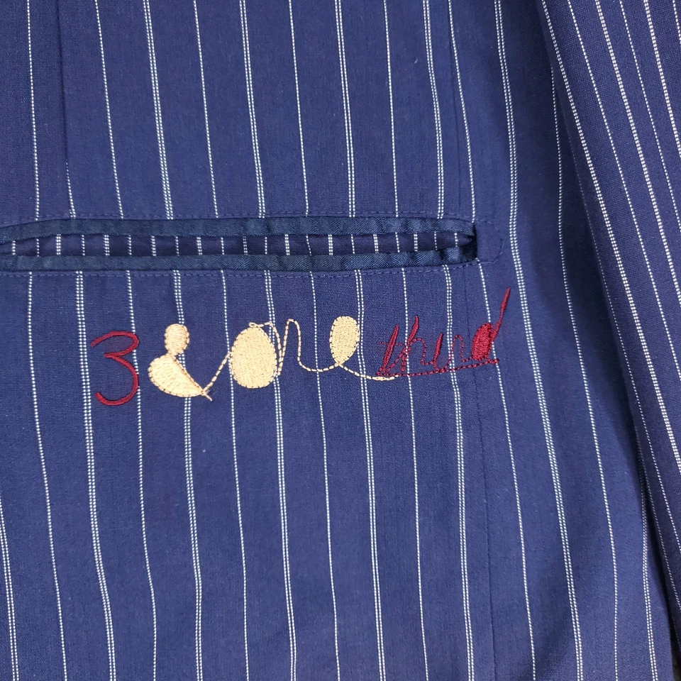 Blazer a Rayas Corte y Coser Marc Ecko De Colección Para Hombres XXL Azul Algodón Y2K Hip Hop Club Foto 3 de 4