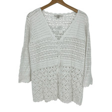 Vintage Liz Claiborne Womens Crochet Top Size L White Boho Granny Hippie Coastal