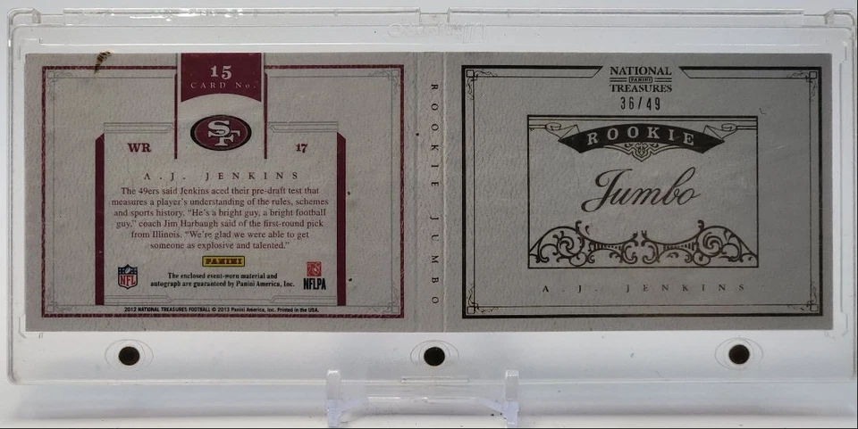 A.J. JENKINS 2013 NATIONAL TREASURES RPA JUMBO BOOKLET RC AUTO /49 Q0333 - Image 2 of 2