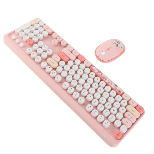 Rosa Drahtlose Tastatur Und Maus Combo Schöne Schnurlose Retro Runde Tastat DON - Bild 6 von 24