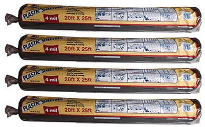 Plastic Sheeting 25' x 20' x 4 mil Black Polyethylene, Warp's 4CH20-B (4-Pack)