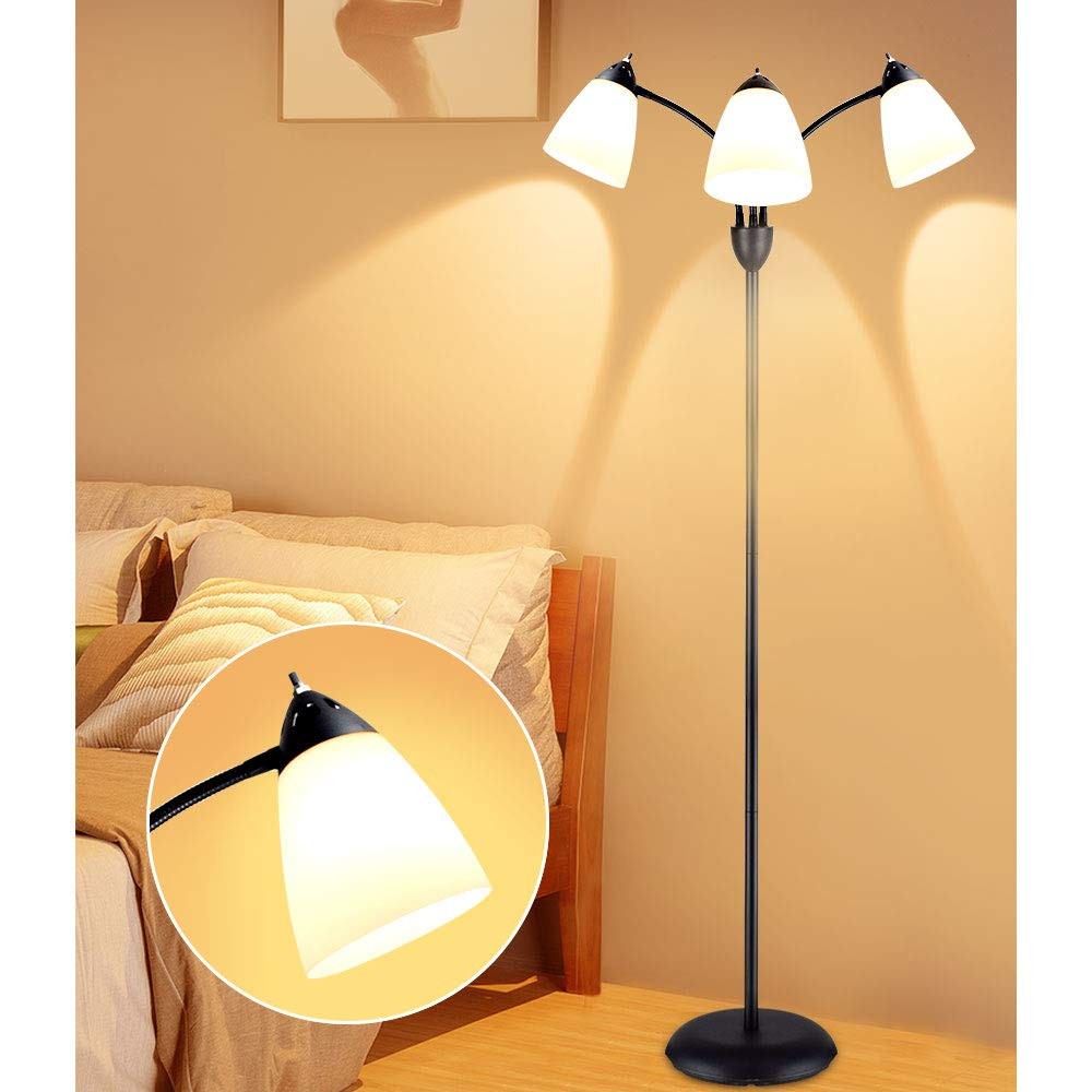 3-Light Floor Lamp, Modern LED Standing Floor Lights with E27 Bulbs