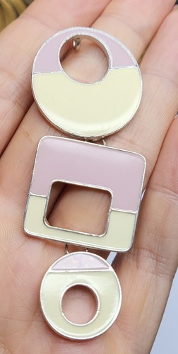 Swinging Sixies Style Pink And Cream Enamelled Silver-tone Statement Pendant 8cm - Picture 9 of 9