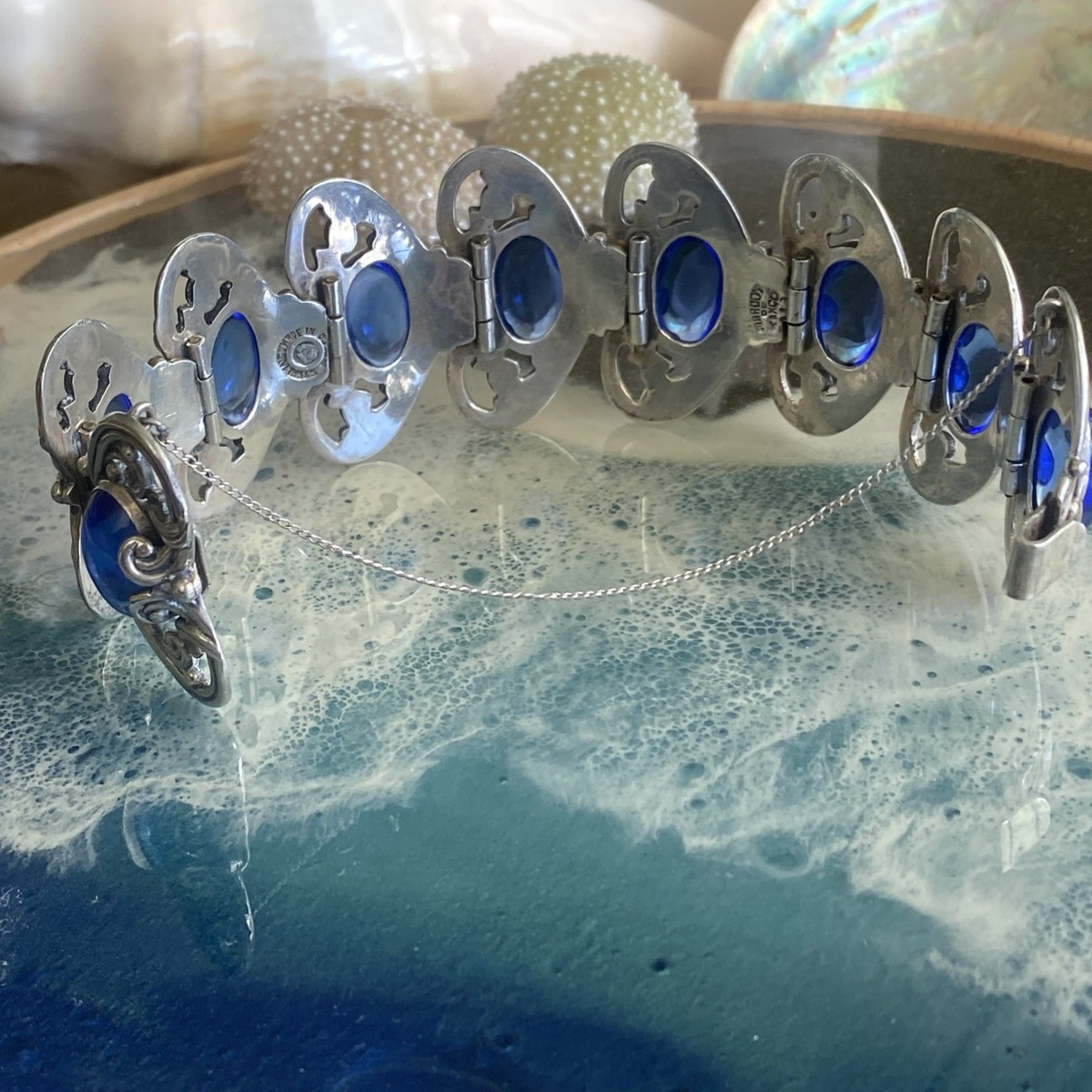 Vintage Margot de Taxco Mexico Sterling Silver Blue Glass Cabochon