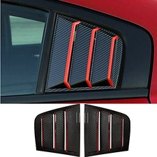 Rear Side Window Louvers Compatible with Dodge Carbon Fiber with Red Trim