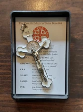 White Inlay Budded Saint Benedict Crucifix, Large 3 Inch Catholic Cross