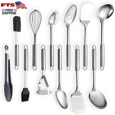 12Pc Stainless Steel Cooking Utensil Set Spoon Spatula Whisk Tongs
