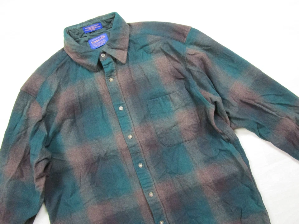 Camisa de Colección Pendleton Sombra a Cuadros Lodge Franela de Lana (L) Ombré Verde/Gris Foto 3 de 4