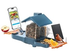   Bird Feeder with Camera and Bird Bath for Outdoors, Dual-Lens 2K HD Video BLUE