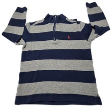 Polo Ralph Lauren Boys 1/4 Zip Sweater Striped Blue Grey Youth Medium 10/12