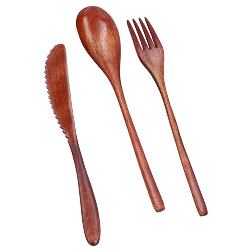 3Pcs/Set Knife Fork And Spoon Wooden Portable Cutlery Dessert Tableware For Kit - Picture 12 of 12