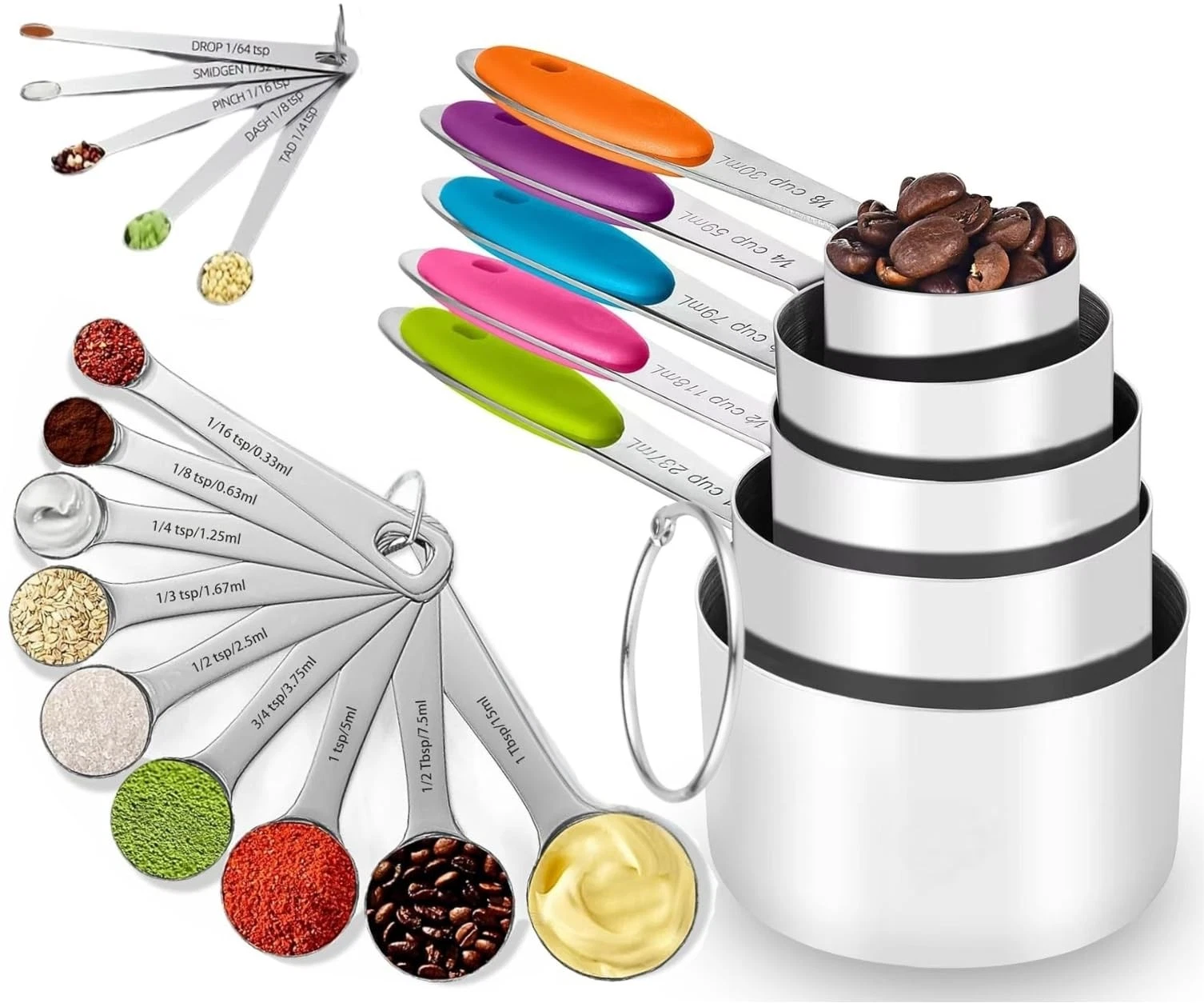 Stainless Steel Measuring Cups and Spoons Set of 19, 5 Measuring Cups with Co...