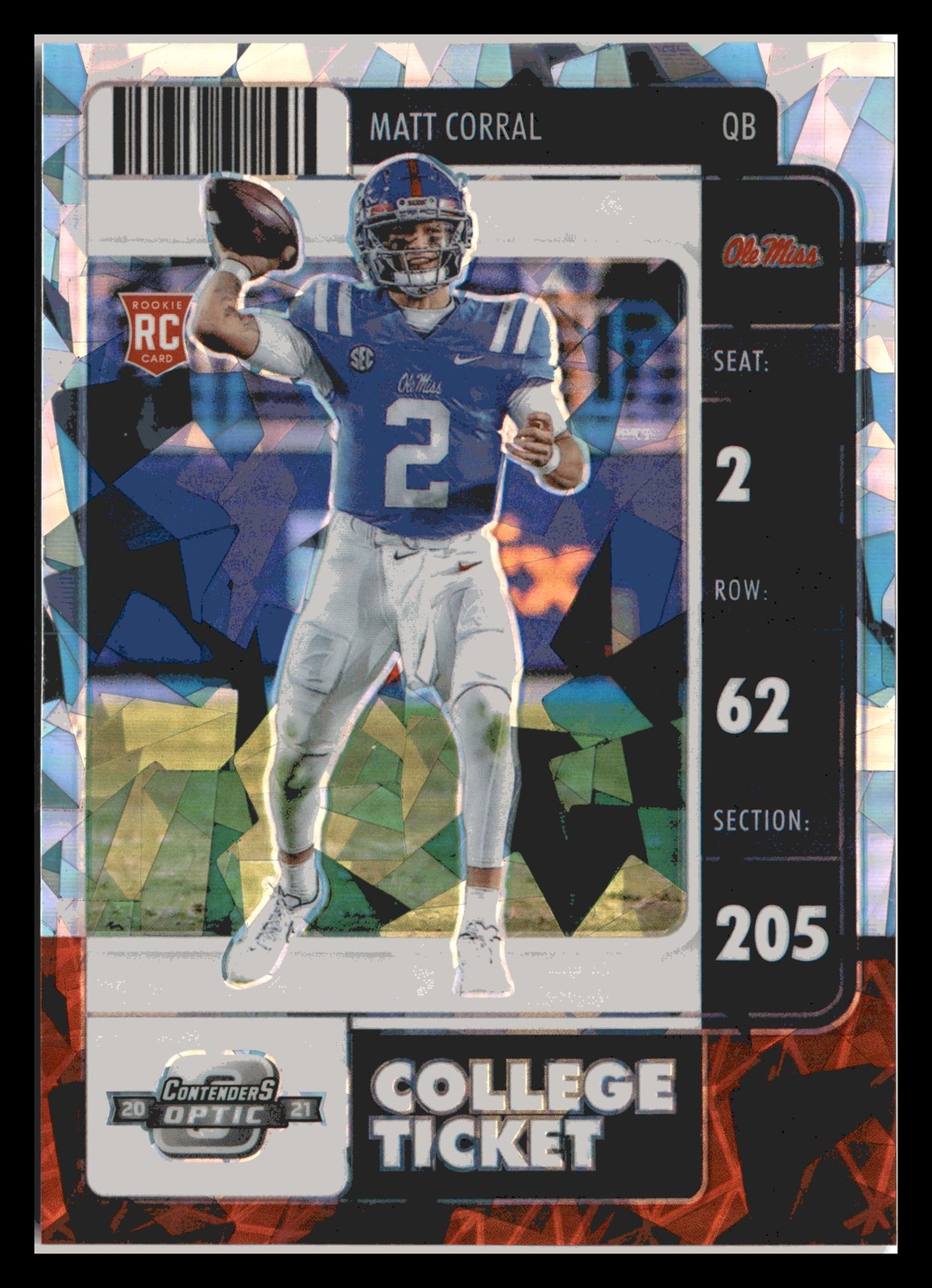 Matt Corral Panini Chronicles Draft Picks Contenders Optic #3 Cracked Ice