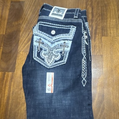 Rock Revival Bootcut Jeans Blue Dark Wash Embroidered size 30x32