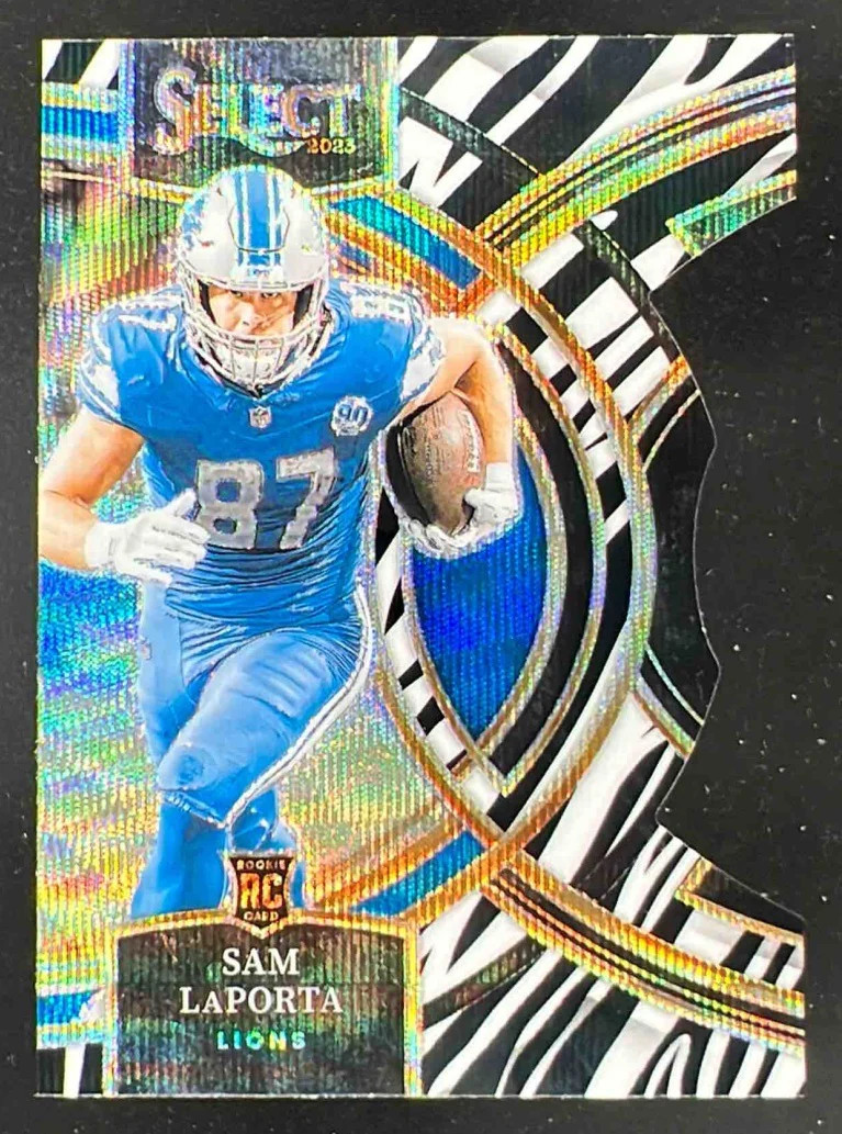 2023 Panini Select Zebra Prizm Die Cut SSP #106 Sam LaPorta RC Premier Level