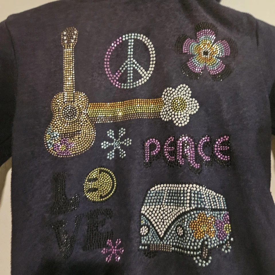 Suéter Butter Sudadera con Capucha Súper Suave Talla 5 Niñas Paz VW Guitarra Bling Moda Raro Foto 2 de 4