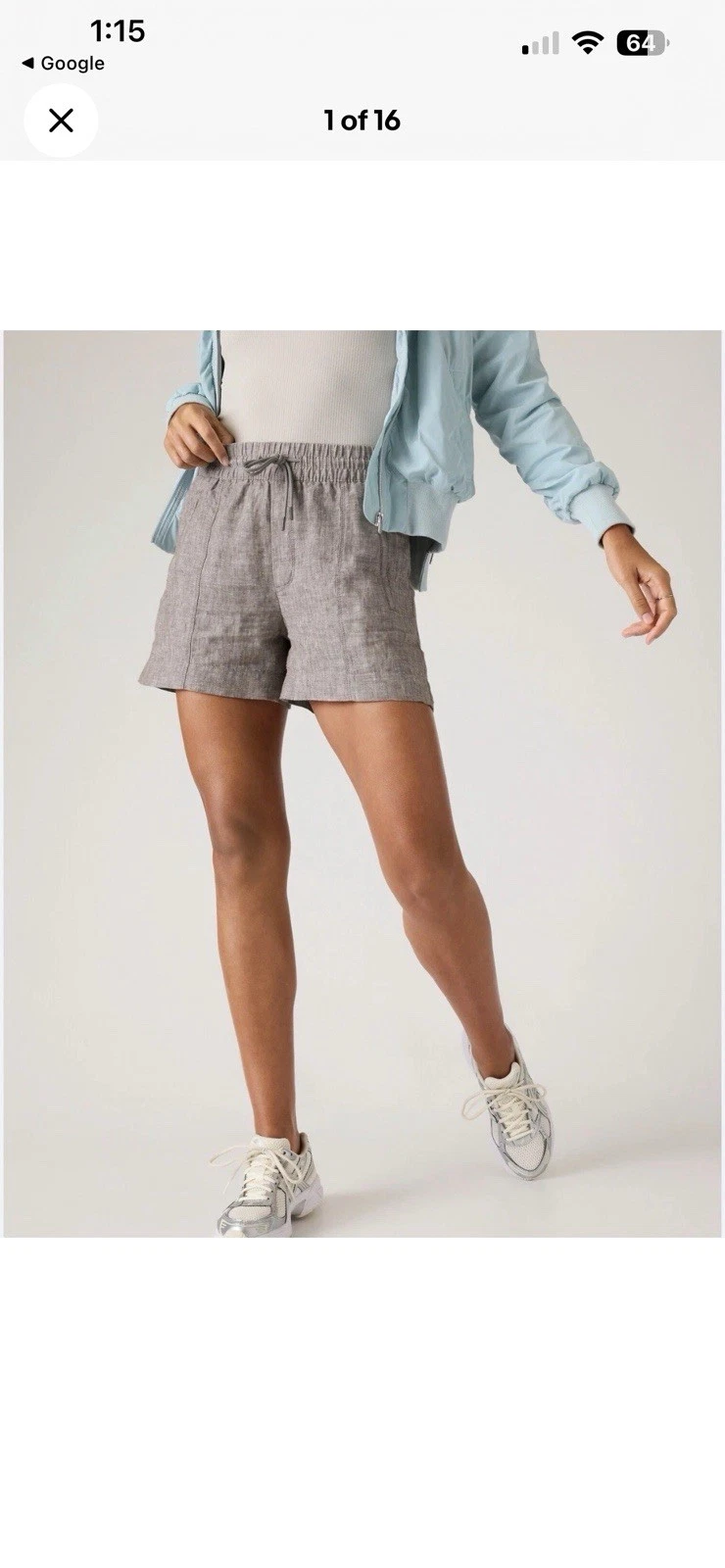 Athleta Womens 8 Gray Cabo Linen 4" Shorts Drawstring Elastic Waist High Rise