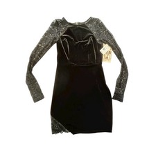 Honey and Rosie Black Velvet & Lace Mini Dress BodyCon Size Small New w Tag Hoco