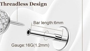16G Threadless ss silver piercing jewelry, universal!