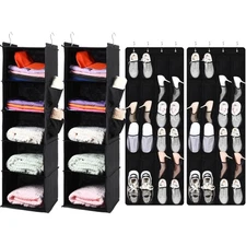 2 Pcs 5 Layer Hanging Closet Organizer, 2 Pcs 24 Compartment Breathable Mesh ...