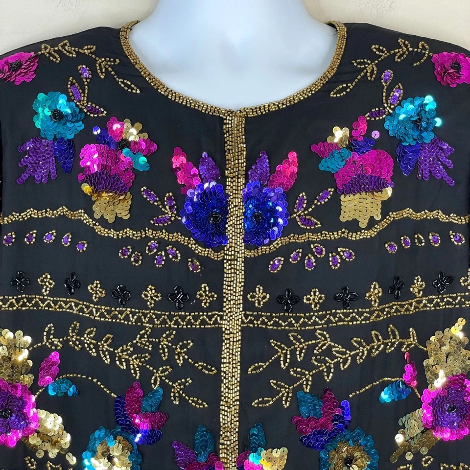 Chaqueta Drapers Damons Seda Lentejuelas Cuentas XL Dinero Antiguo Vacaciones Cóctel Fiesta Foto 2 de 4