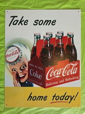 COCA-COLA 12.5X16 VINTAGE TIN SIGN, WALL DECOR, SPRITE BOY, TAKE SOME HOME TODAY
