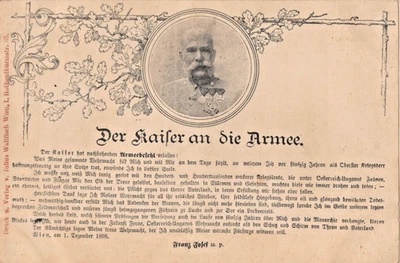 Wien Kaiser Franz Joseph Der Kaiser an die Armee Jubiläum Postkarte Befehl AK - Bild 1 von 4