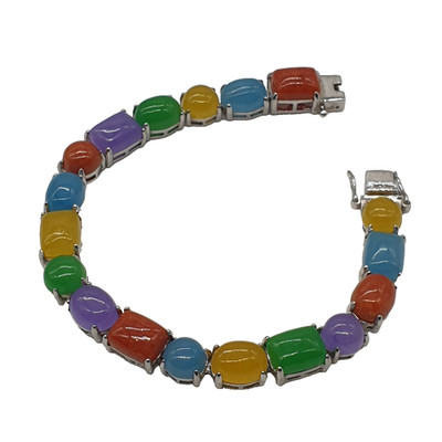 TJC Edelstein und 925 Sterling Silber Tennis Armband Regenbogen bunt Kette