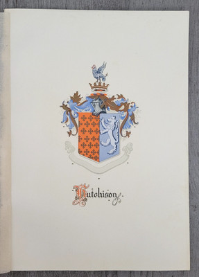 1916 HUTCHINSON FAMILY SURNAME COAT OF ARMS Shield Lion Knight Silver Gold Gilt