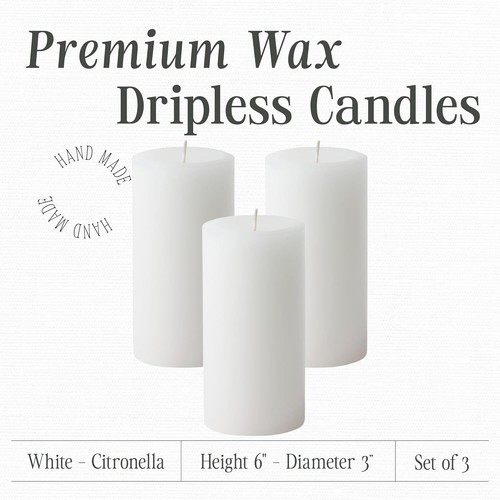 Hand Poured White Citronella Candles – Smokeless Pillar Set for Indoor/Outdoor - Picture 4 of 10