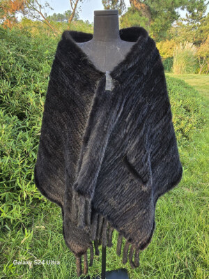 Knit 100% real mink fur cape / scarf  200*58 cm black neck wrap / women shawl