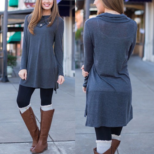 Lapel Collar Long Sleeve Women's Dress Winter Casual Fashion Keen Length Dresses - Picture 11 of 26