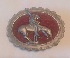 1982 Siskiyou Indian Brave Belt Buckle w Red Enamel Stunning