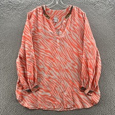Chicos Top Womens 2 Embellished Zebra Tunic Beaded Blouse V-Neck Shirt