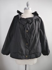 Lanvin Black Taffeta Ruffle Collar Blousy Snap Front Jacket Blazer Size 8