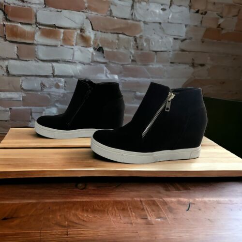 BRASH Women's Wedge Sneaker Size 6 Black Faux Suede Fashion Platform WS106 - Picture 1 of 11