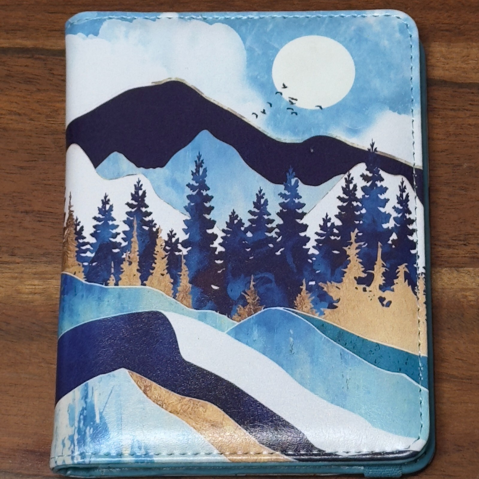 Scenic Mountain Forest Faux Leather Travel Passport Card Holder-image